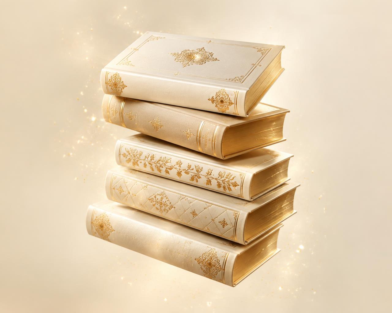 Schwebende Buchcover mit Goldprägung